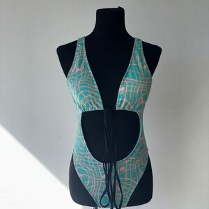 Cutout One-Piece Swimsuit in Mint and Pink